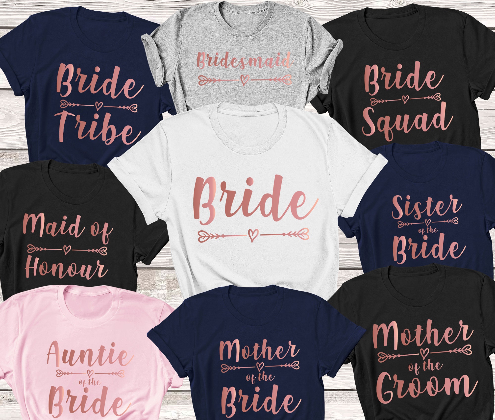 Wedding Party T Shirts Bride Shirt Bride Tribe Shirt Bride Squad Shirt  Mother of the Bride Shirt Sister Auntie Bride Maid of Honour Shirts 
