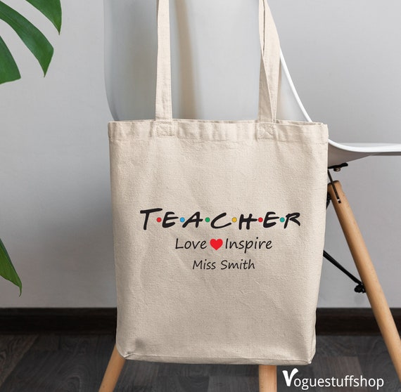 teacher tote bag, retro colorful second grade or any grade teacher gift tote