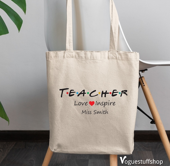 teacher tote bag, retro colorful second grade or any grade teacher gift tote