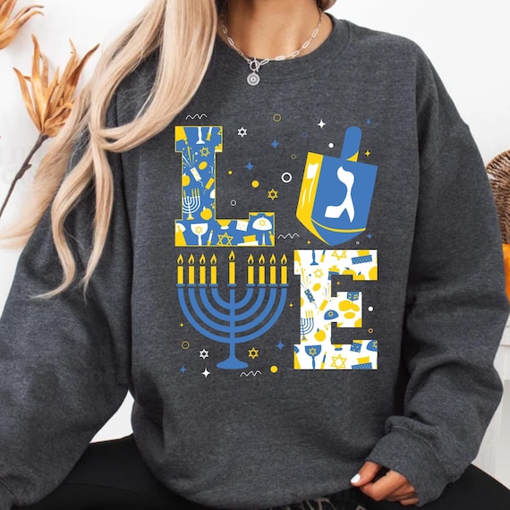 Love Hanukkah Jewish Sweatshirt, Love With Menorah For Jewish Shirt, Love Dreidel Shirt Hanukkah Gift Shirt, Happy Chanukkah Tee Jewish Gift