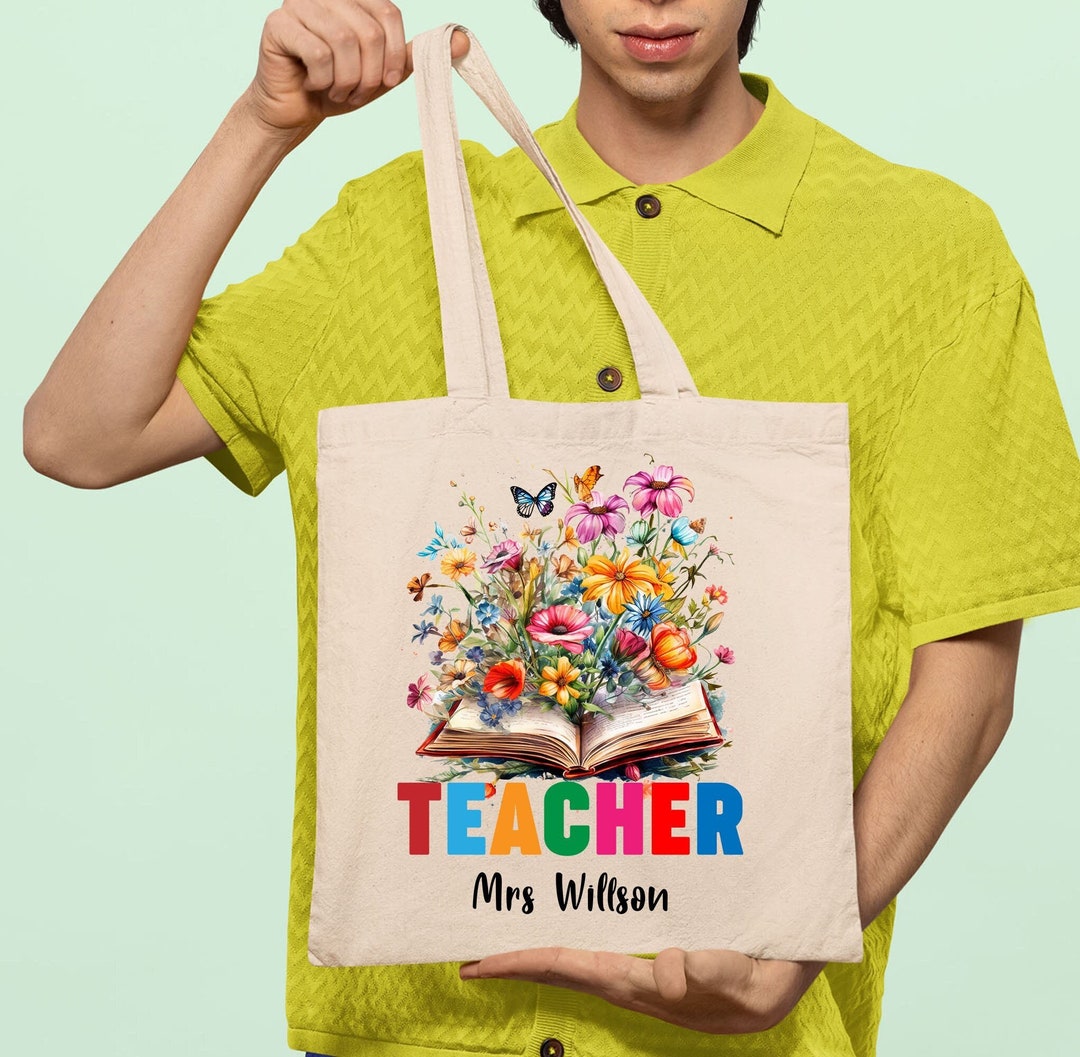 Personalised Floral Teacher Tote Bag Appreciation Gift for Teacher ...