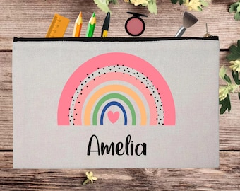 Pencil Case Back To School Pencil Bag, Custom Name Pencil Case, Personalised School Supplies Pencil Pouch, Rainbow Makeup Bag Birthday Gifts