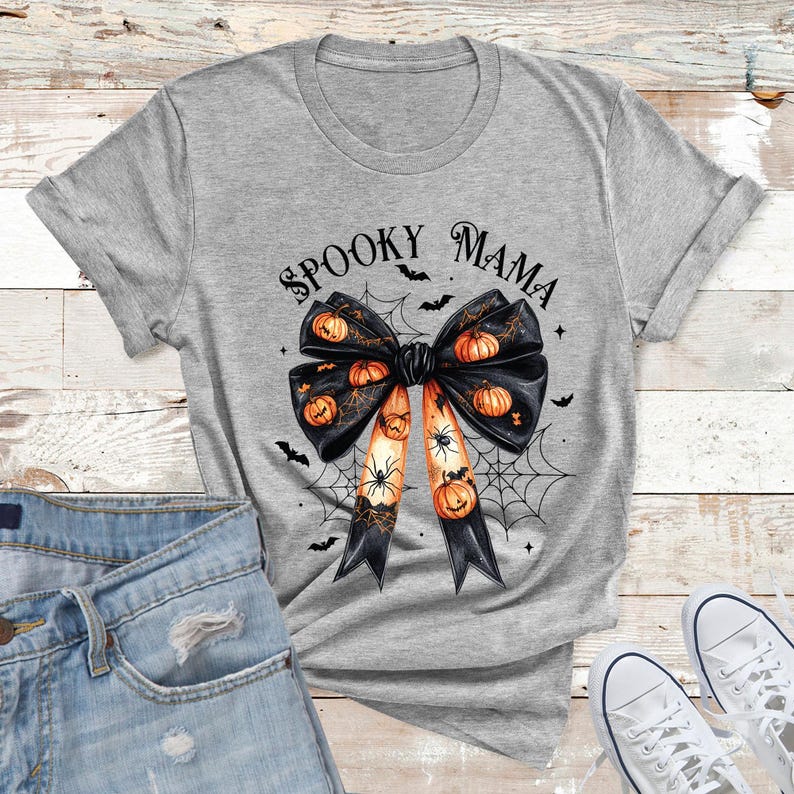 Spooky Mama Mini Coquette Halloween T Shirt, Matching Family Shirt
