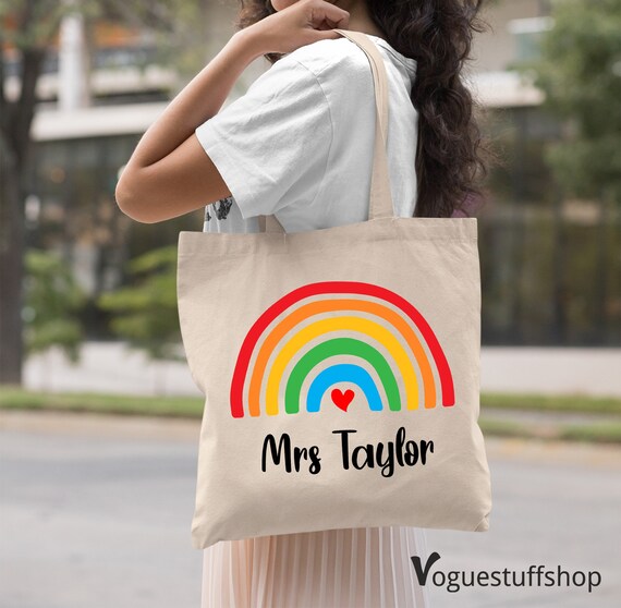 Bolsa de mano personalizada regalo de nombre personalizado para mama regalo de graduacion bolsa de mano para profesor arcoiris escuela de regalo