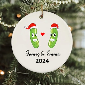 Pickle Ornaments, Christmas Pickle with Santa Hat Ornaments, Personalized Christmas Funny Ornament, Funny Couple Keepsake, Engagement Bauble