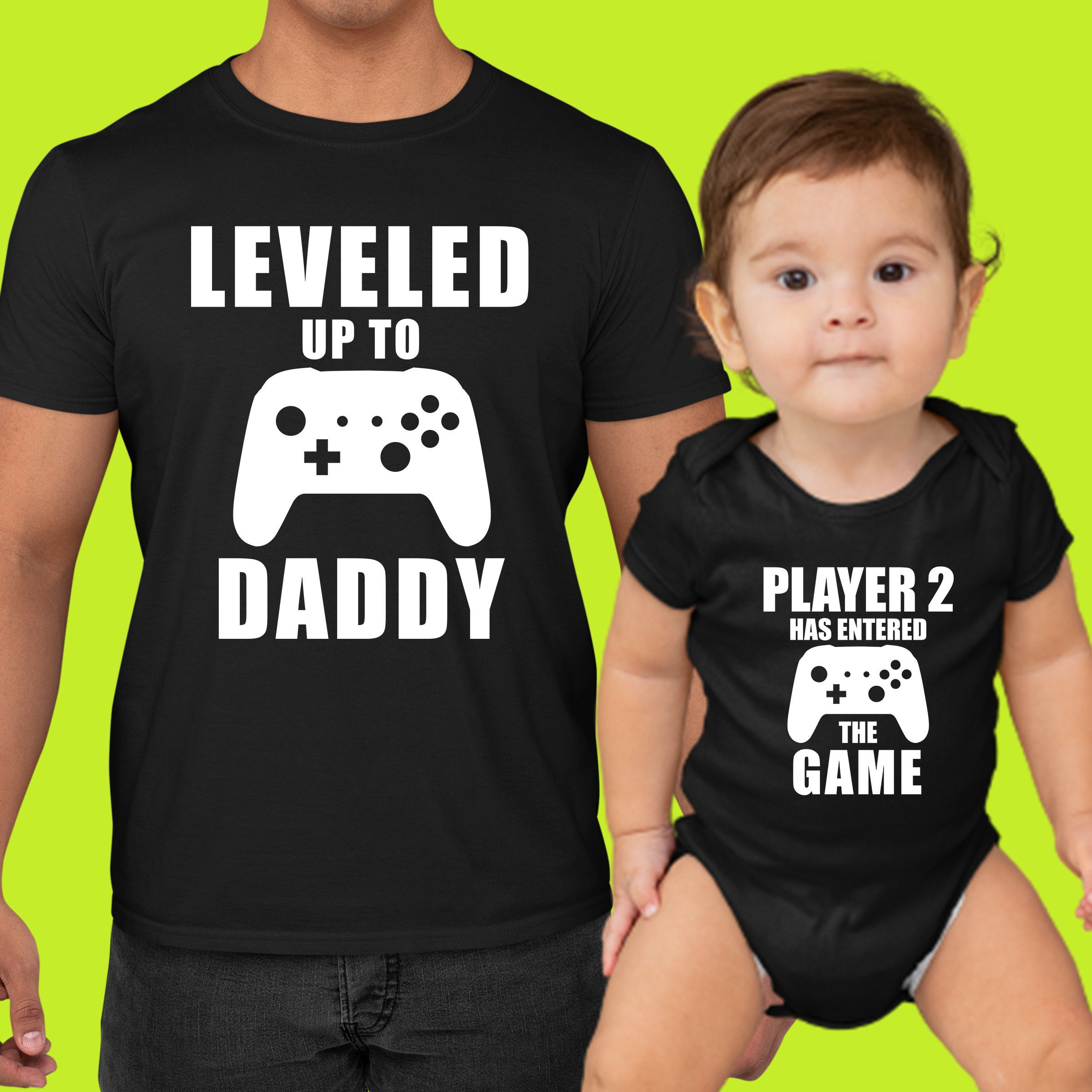 Leveled Up Shirt Dad & Son Matching T-Shirts Father’s Day Baby Announcement Gift For New & Matching Shirts