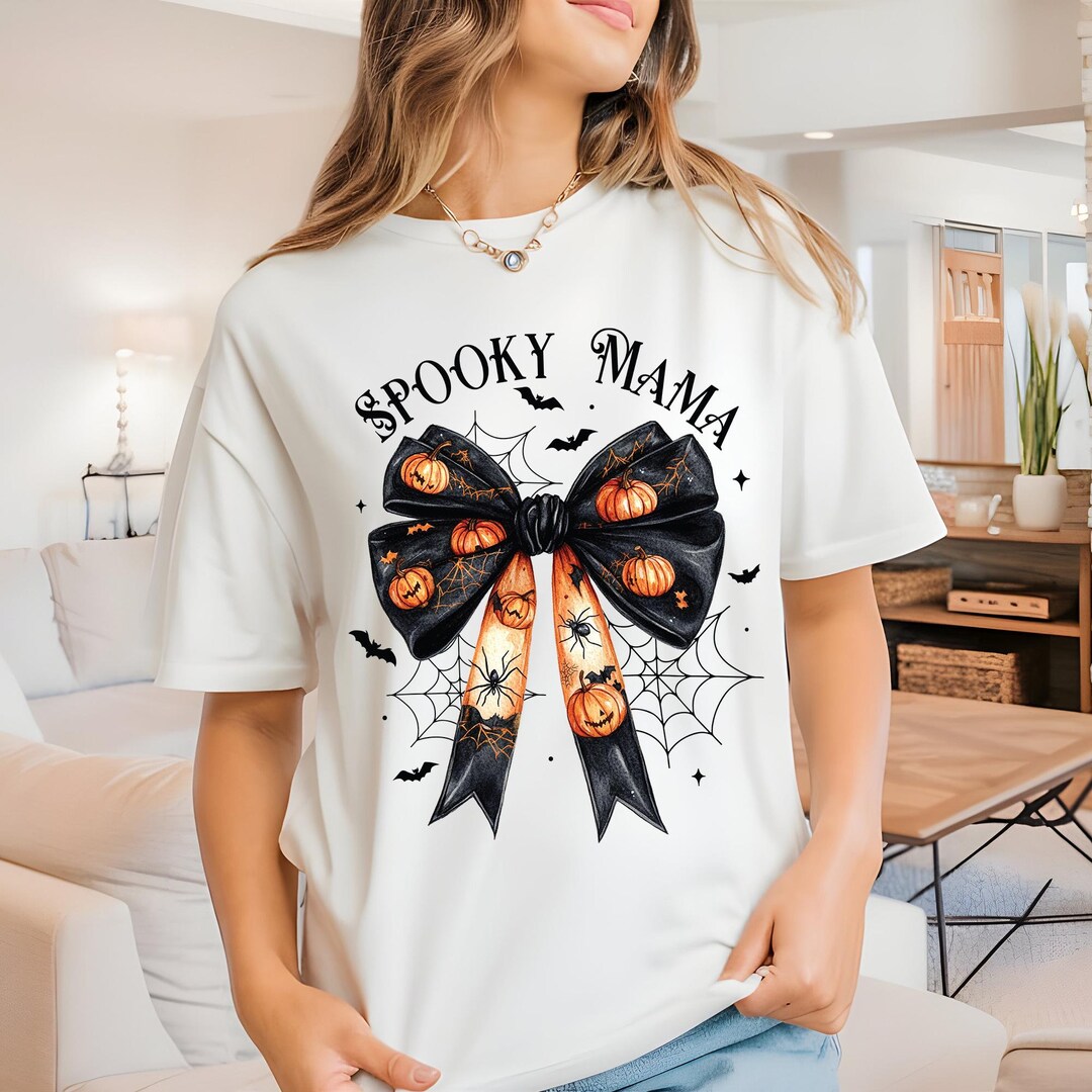 Spooky Mama Mini Coquette Halloween T Shirt, Matching Family Shirt