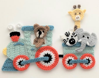 Animal Train Crochet Applique Pattern Instant Pdf Download