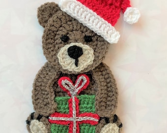 Christmas Bear Crochet Applique Pattern Instant Download