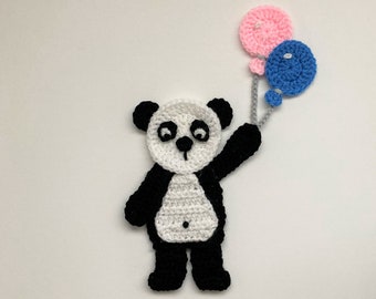 Panda with Balloons Crochet Applique Pattern Instant Pdf Download