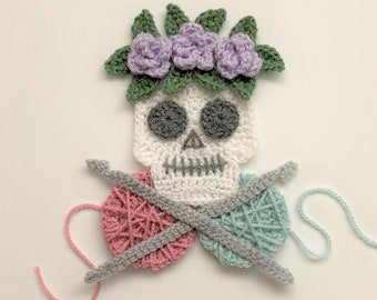 Floral Crochet Skull Applique Pattern Instant Pdf Download