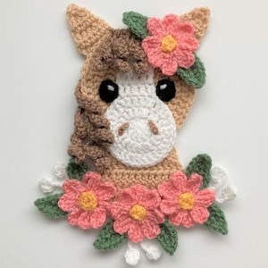 Floral Horse Head Crochet Applique Pattern Instant Pdf Download