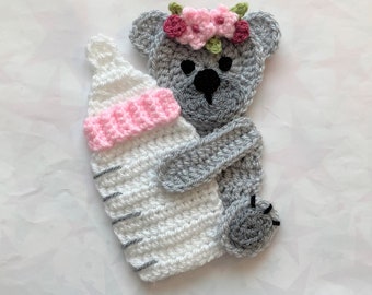 Crochet Baby Bear with Bottle Applique