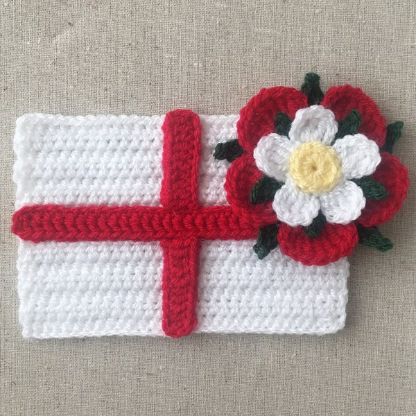 Crochet Pattern - England Flag with Tudor Rose Applique - instant pdf download