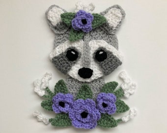 Racoon Head Crochet Applique Pattern Instant Pdf Download