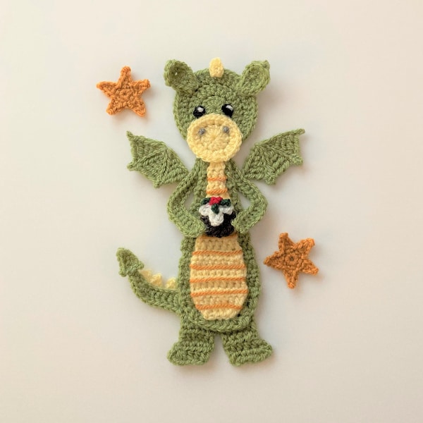 Christmas Pudding Dragon Applique Crochet Pattern instant pdf download