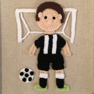 Crochet Pattern - Footballer with football and goalpost - instant pdf download