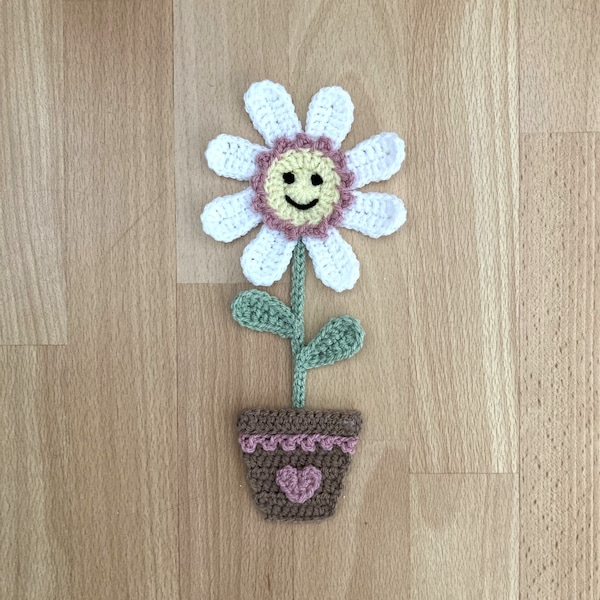 Happy Flower Crochet Applique pattern Instant Pdf Download