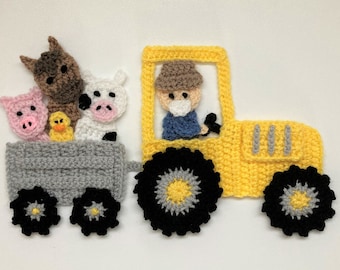 Farmyard Tractor Crochet Applique Pattern Instant Pdf Download