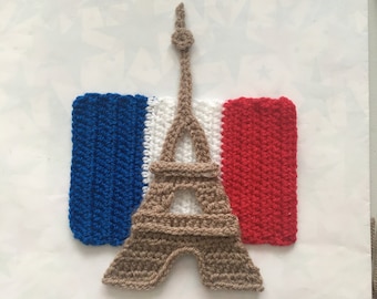 Crochet Pattern - France Flag with Eiffel Tower - instant pdf download