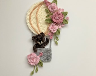 Bear in Floral Balloon Crochet Applique Pattern Instant Pdf Download