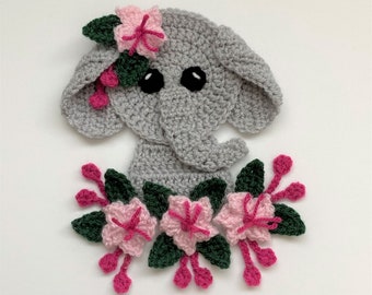 Floral Elephant Head Crochet Applique Pattern Instant Pdf Download