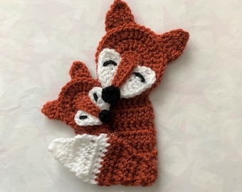 Crochet Mother and Baby Fox Applique pattern instant pdf download