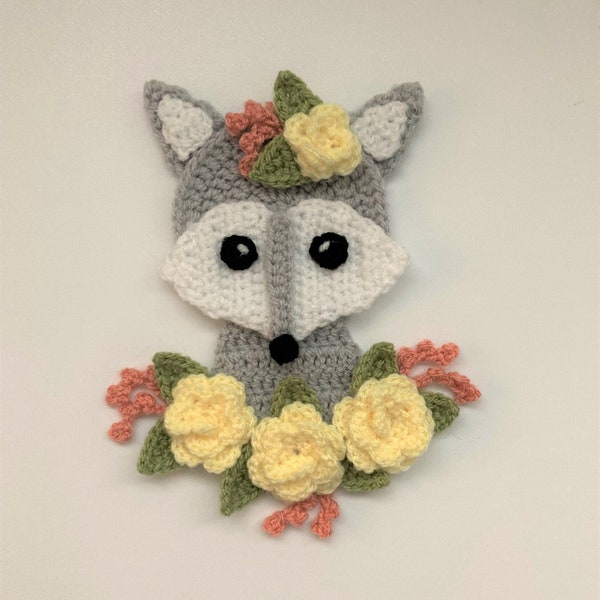 Floral Fox Head Crochet Applique Pattern Instant Pdf Download