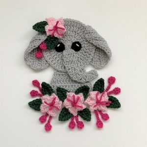 Floral Elephant Head Crochet Applique Pattern Instant Pdf Download