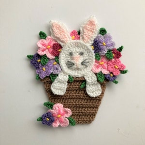 Rabbit in the Flower Pot Crochet Applique Pattern Instant Pdf Download