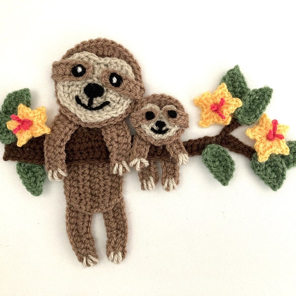 Mom & Baby Sloth Crochet Applique Pattern Instant Pdf Download