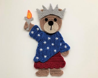 Liberty Bear Crochet Applique Pattern Instant Pdf Download