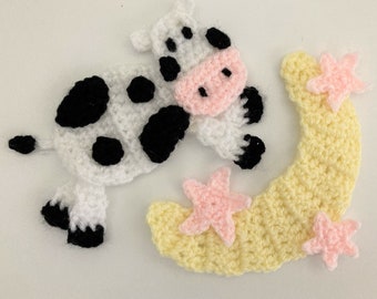 Cow Jumped Over The Moon Crochet Applique Pattern Instant Pdf Download