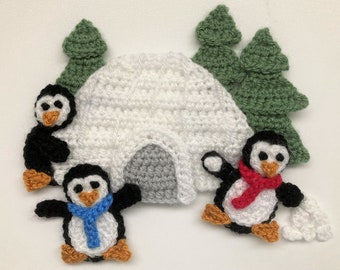 Playful Penguins Crochet Applique Pattern Instant Pdf Download