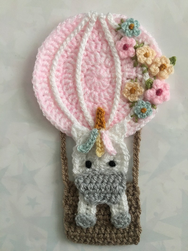 Download Crochet Pattern Unicorn in Hot Air Balloon applique | Etsy