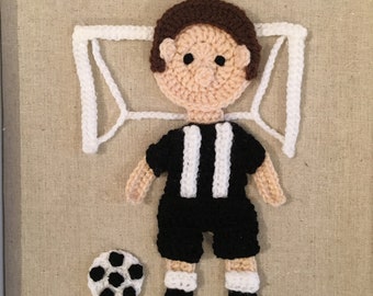 Crochet Pattern - Footballer with football and goalpost - instant pdf download