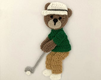 Golf bear Crochet Applique Pattern Instant Pdf Download