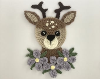 Floral Deer Head Crochet Applique Pattern Instant Pdf Download