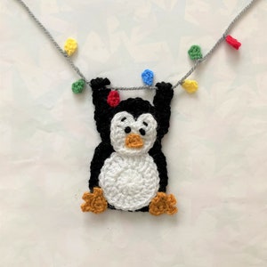 Crochet Fairy Light Penguin Applique Pattern instant pdf download