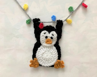 Crochet Fairy Light Penguin Applique Pattern instant pdf download