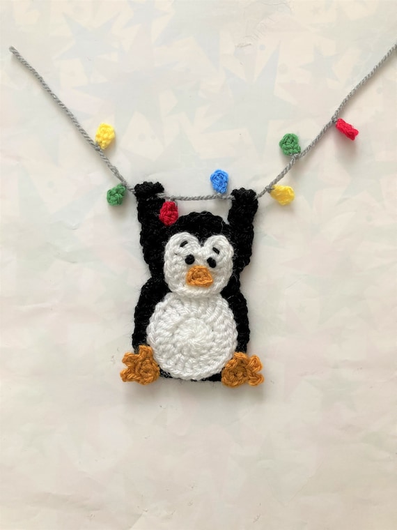 Crochet Fairy Light Penguin Applique Pattern instant pdf download