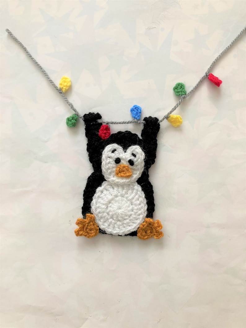 Crochet Fairy Light Penguin Applique Pattern instant pdf download image 1