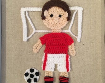 Crochet Pattern - Footballer with football and goalpost - instant pdf download