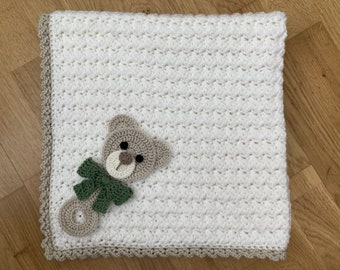 Crochet Blanket With Bear Rattle Applique Pattern Instant Pdf Download