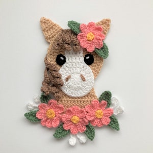 Floral Horse Head Crochet Applique Pattern Instant Pdf Download