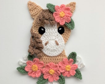 Floral Horse Head Crochet Applique Pattern Instant Pdf Download