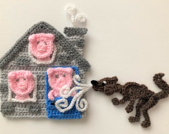 3 Little Pigs Crochet Applique pattern Instant Pdf Download