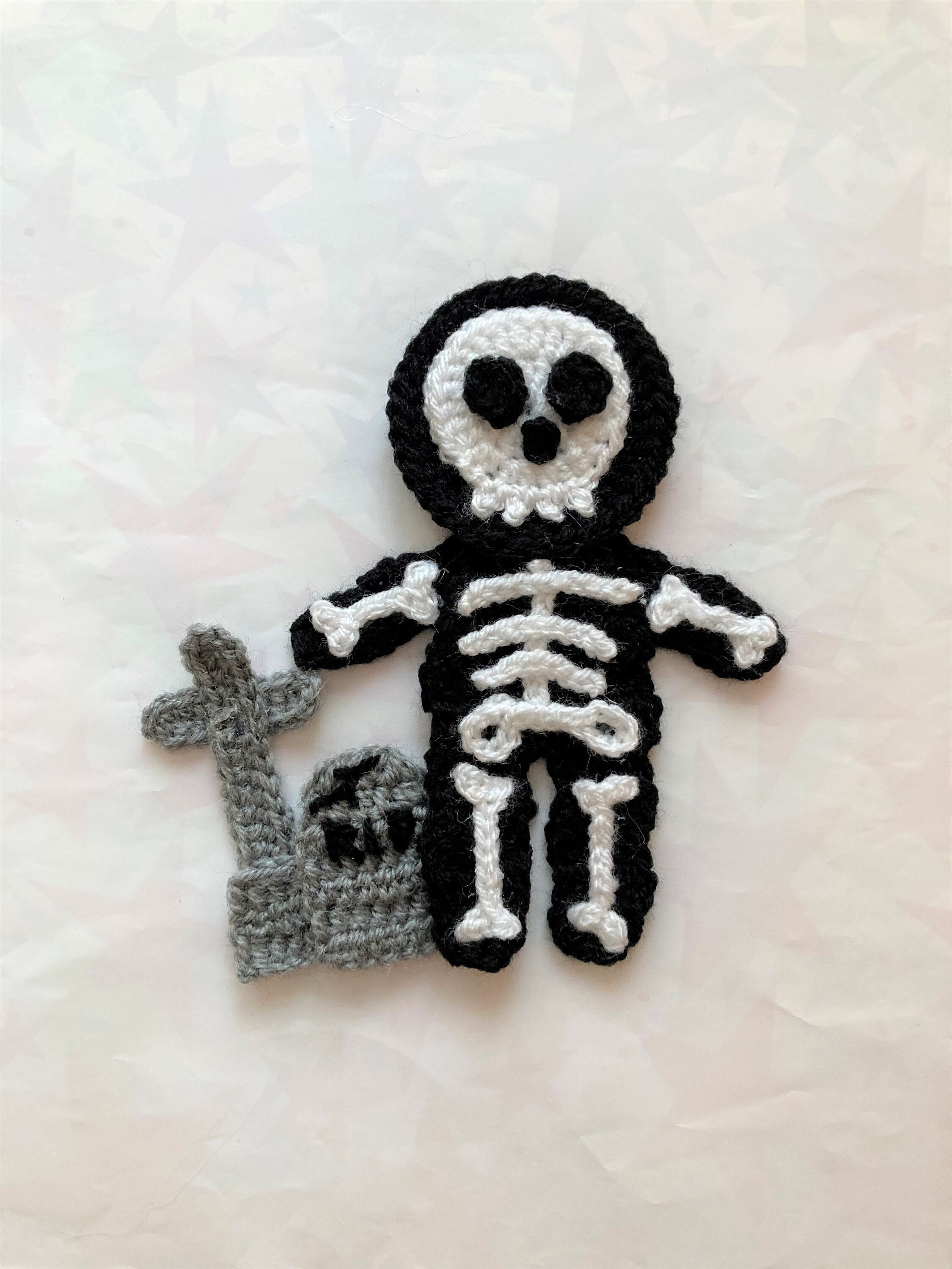 Halloween Skeleton & gravestone crochet applique