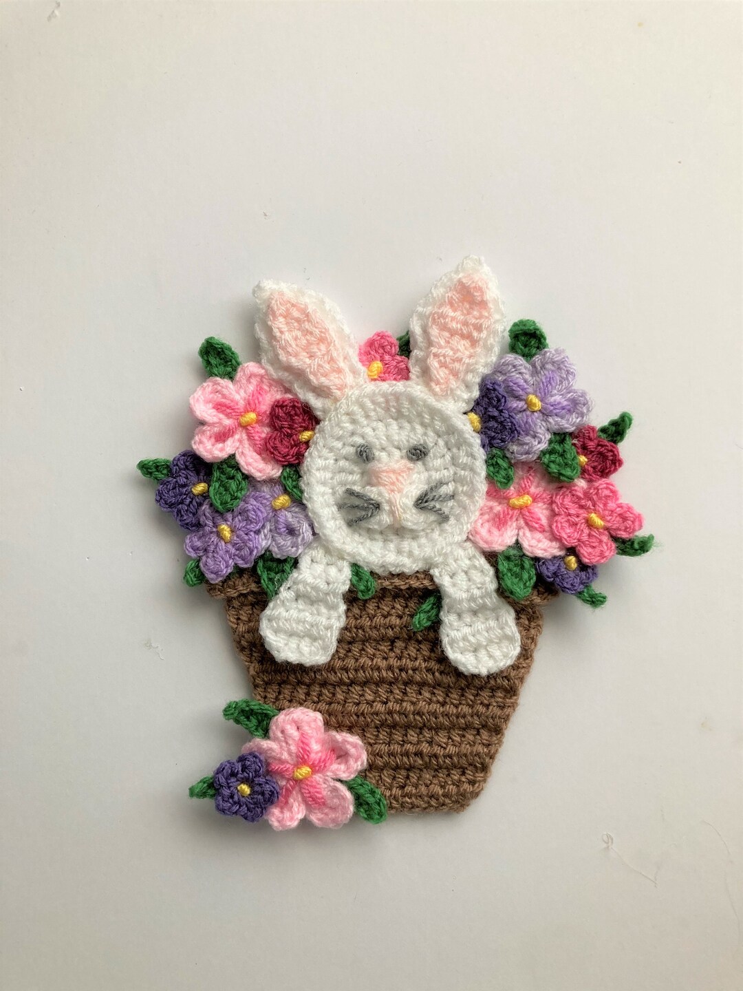 Rabbit in the Flower Pot Crochet Applique Pattern Instant Pdf Download ...