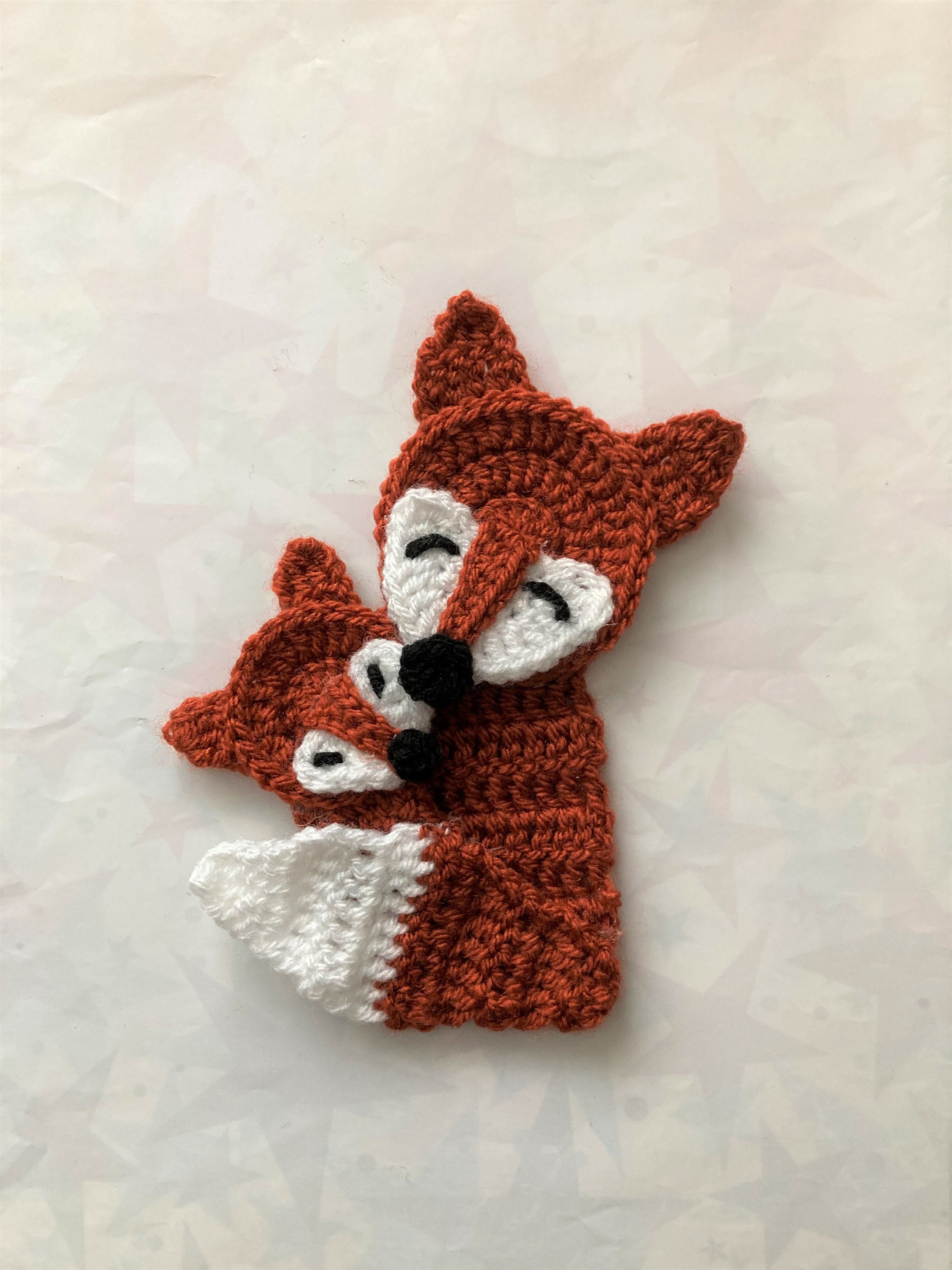 Crochet Mother and Baby Fox Applique pattern instant pdf download